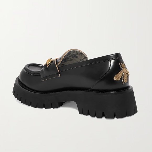 NEW IN BOX GUCCI Horsebit-detailed metallic embroidered leather platform loafers - Picture 8 of 9